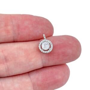 Round Halo Cubic Zirconia Pendant | Sterling Silver 925 Sparkling Charm